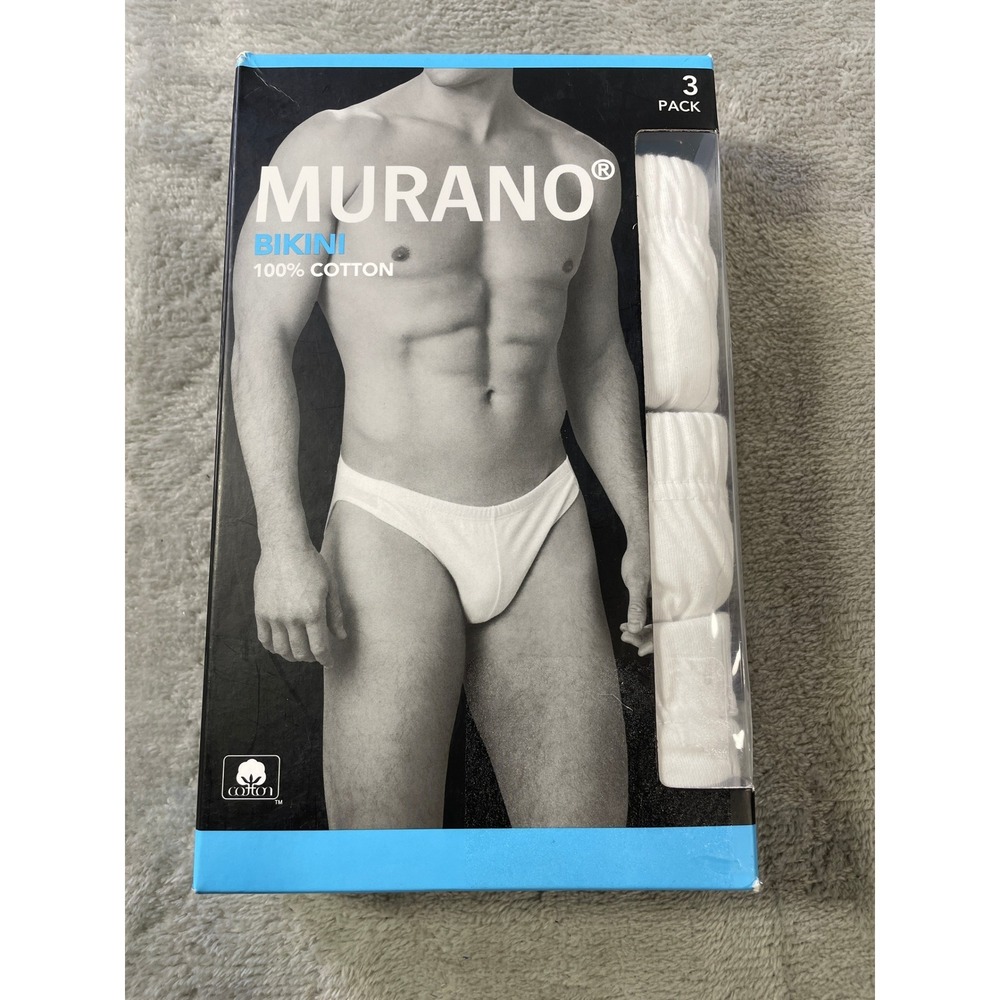 Murano Bikini Briefs 3 Pack Mens‎ XL 40-42 White 100% Cotton Tagless